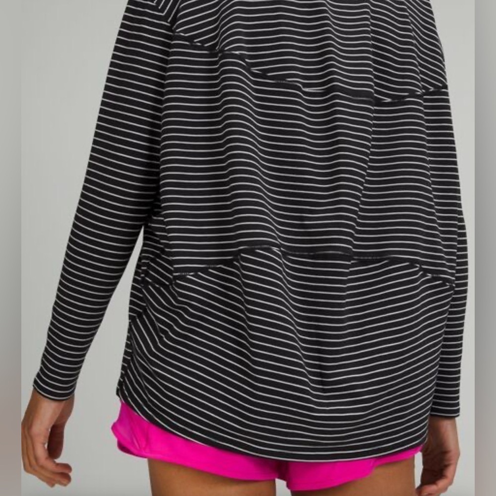 Lululemon Black & White Stripe Long Sleeve Pima Cotton Top – Size 4 - Picture 3 of 8